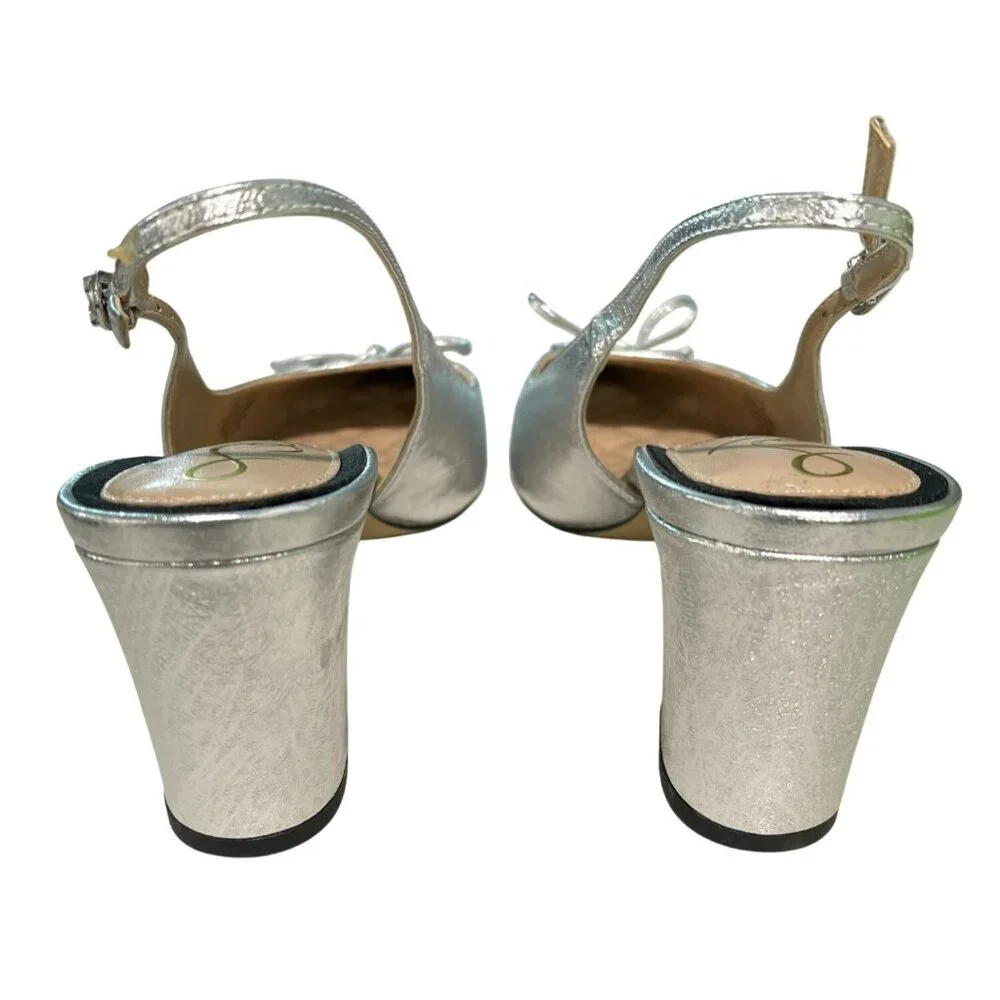 Sam Edelman Willette 65MM Metallic black Silver Slingback Pumps 7.5
